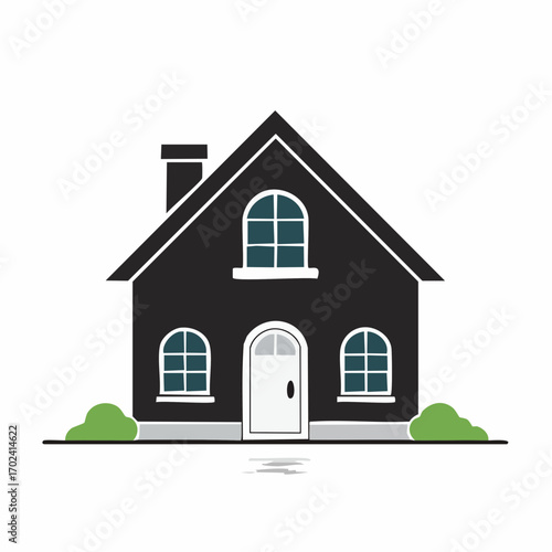 Simple house Minimalist style Black and white facade with green bushes Suburban home high quality professional