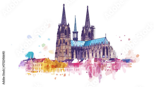 Cologne Cathedral. Cologne Cathedral watercolor vector illustration