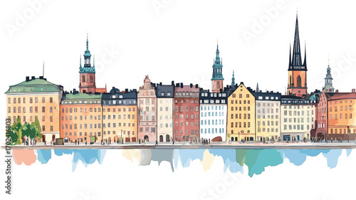 Gamla Stan. Gamla Stan watercolor vector illustration