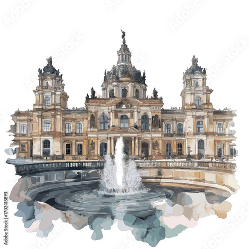 Dresden Zwinger. Dresden Zwinger watercolor vector illustration