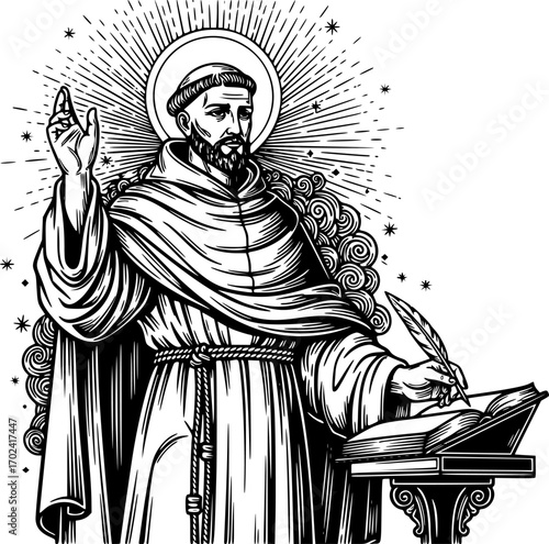 Hand drawn illustration of St. Thomas of Aquinas
