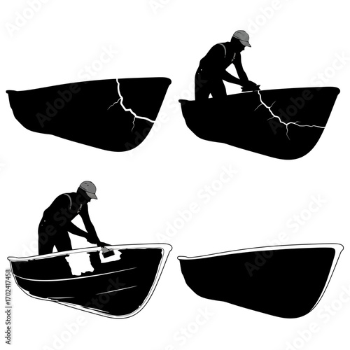 Boat repair and maintenance silhouette isolated on white background