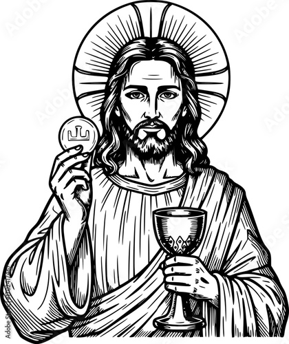 Hand drawn illustration of jesus in eucharist
