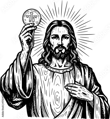 Hand drawn illustration of jesus in eucharist

