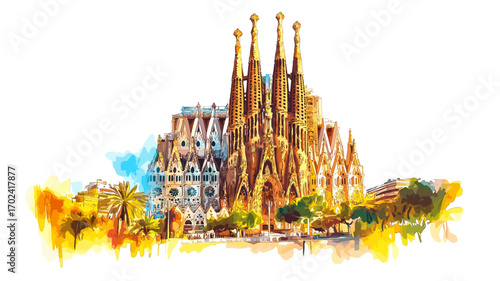 Sagrada Familia. Sagrada Familia watercolor vector illustration