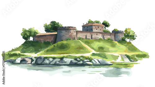 Suomenlinna Fortress. Suomenlinna Fortress watercolor vector illustration