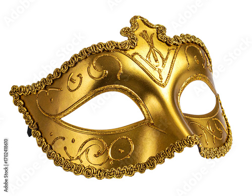 Luxurious Golden Venetian Masquerade Mask PNG Isolated