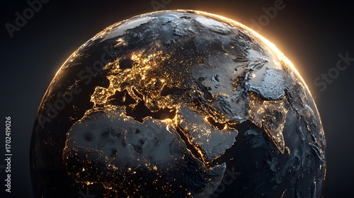 Earth at Night: City Lights Illuminate Globe from Space, Europe & Asia View