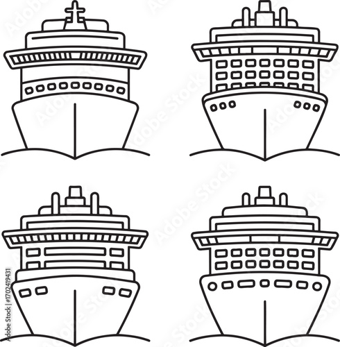 Set of Cruise ship Outline vector illustration isolated On Transparent Background