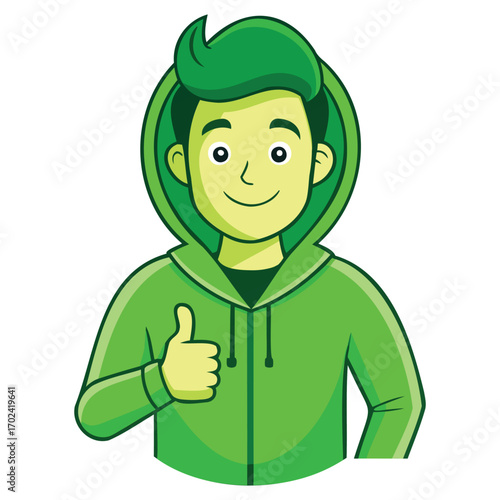 Casual Man in Green Hoodie Illustration