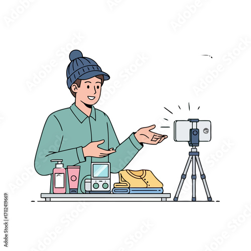 Man is broadcasting live from his studio