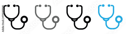 Medical stethoscopes in varying color palettes signal health and wellness, perfect for healthcare designs and professional medical communications
