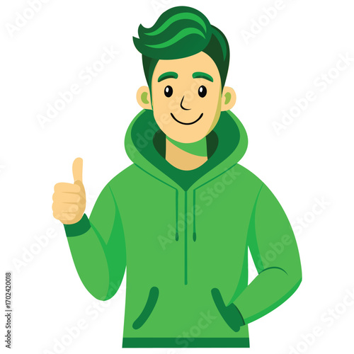 Casual Man in Green Hoodie Illustration