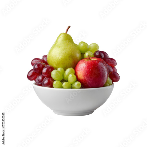 Fresh Fruit Bowl Apples, Pears, and Grapes