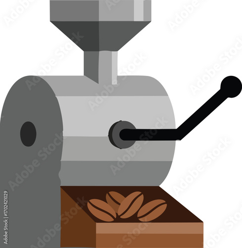 Coffee roaster machine with beans and steam illustration coffee beans roasting