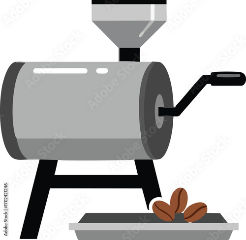 Coffee roaster machine with beans and steam illustration coffee beans roasting
