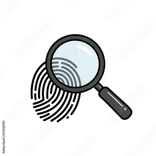 Hand-drawn magnifying glass over a fingerprint illustration