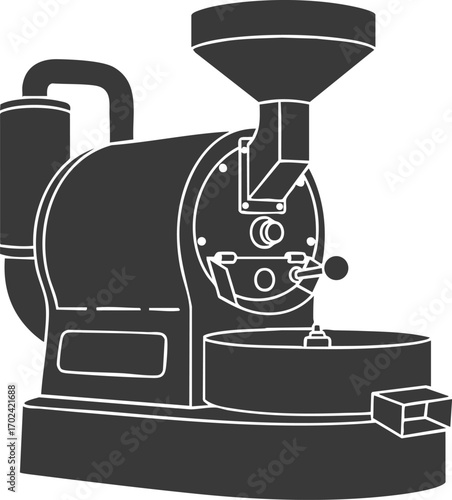 Coffee roaster machine with beans and steam illustration coffee beans roasting