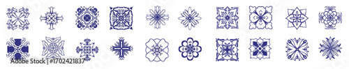 Flower icon floral decor blue ornament