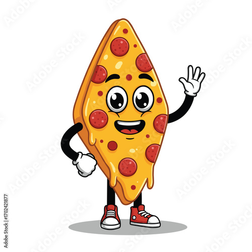 a vector of a cute cartoon pizza