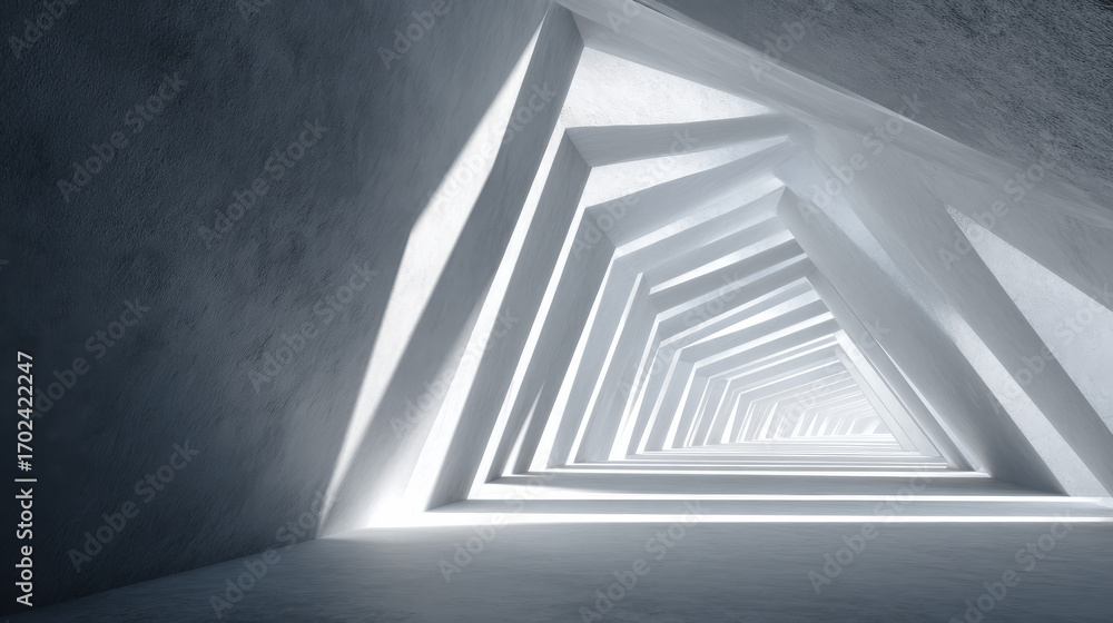 Fototapeta premium Abstract tech-inspired background with gray and white diagonal lines forming geometric architecture