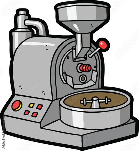 Coffee roaster machine with beans and steam illustration coffee beans roasting