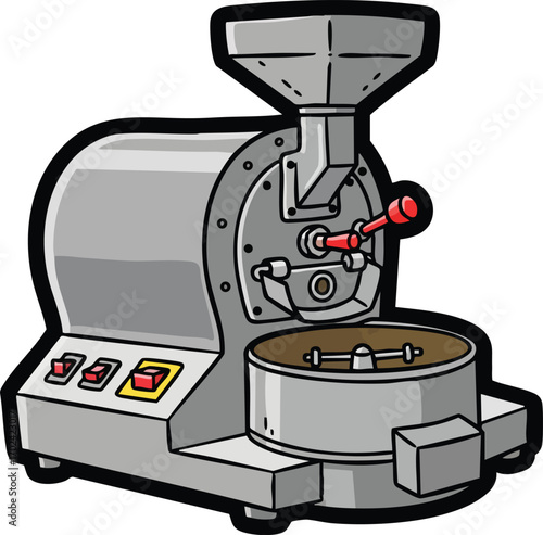 Coffee roaster machine with beans and steam illustration coffee beans roasting