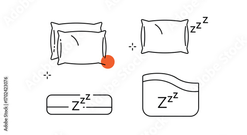 Illustrations of pillows and zzz symbols representing sleep comfort and relaxation for restful nights