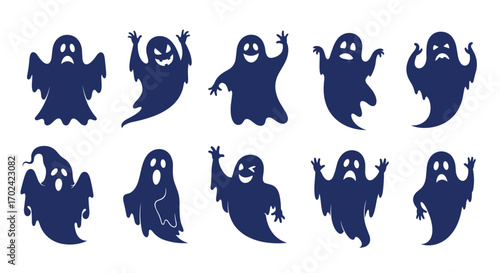 A spooky collection of ten ghostly silhouettes perfect for halloween themed decorations and crafts
