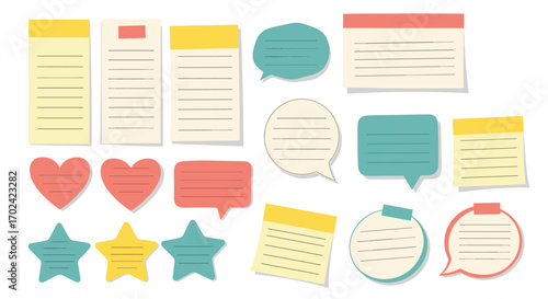 Collection of cute sticky notes and speech bubbles for organization and communication