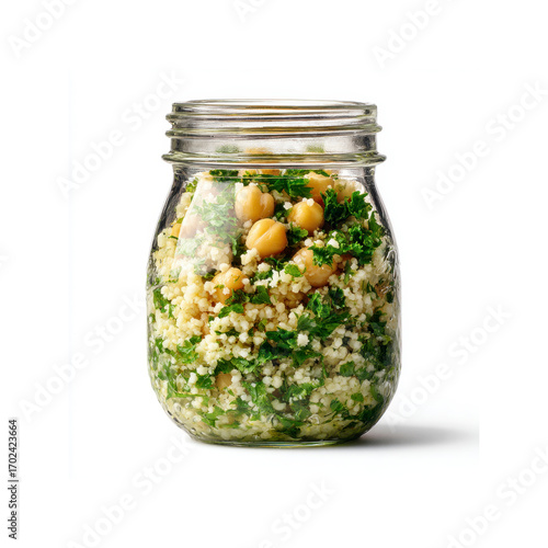 Healthy Couscous Salad with Chickpeas in a Glass Jar