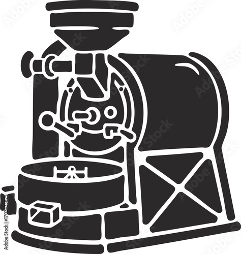 Coffee roaster machine with beans and steam illustration coffee beans roasting