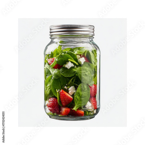 Mason Jar Strawberry Spinach Salad with Feta Cheese - Healthy Meal Prep