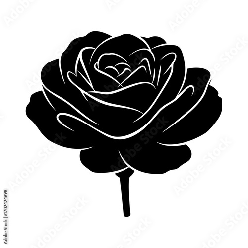 Elegant black silhouette of a rose flower
