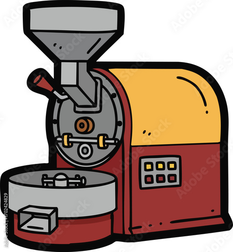 Coffee roaster machine with beans and steam illustration coffee beans roasting