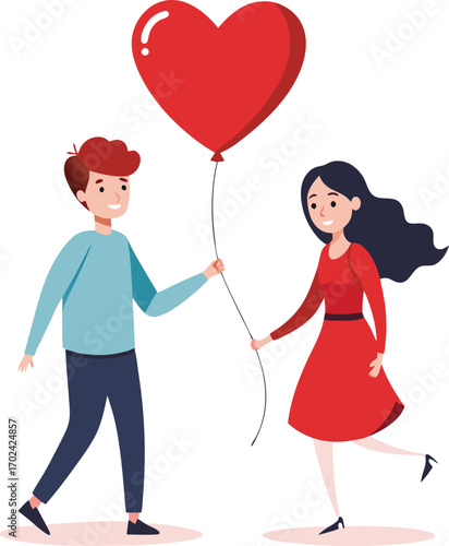 Romantic illustration of a diverse couple holding hands in a loving embrace