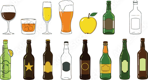 Assorted Beverages and Yellow Apple on White drinks