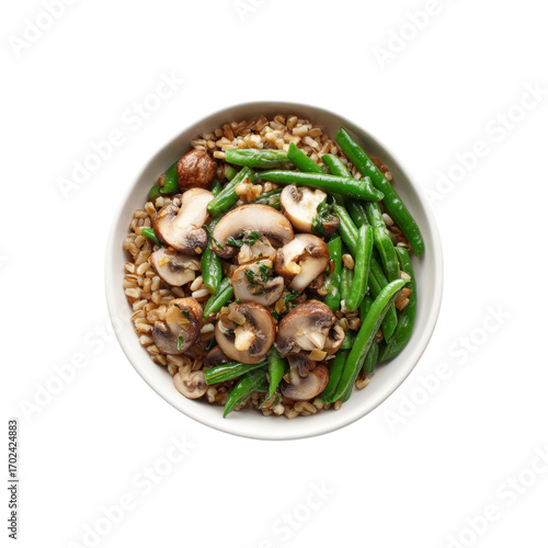 Delicious Farro Bowl with Saut�ed Mushrooms and Green Beans