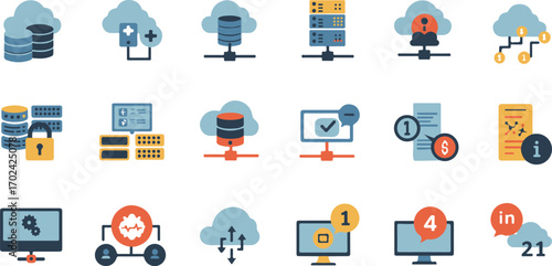 Cloud Computing and Data Management Icons Keywords: cloud, computing, data, management, server