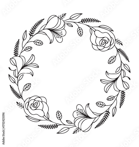 Silhouette Floral Wreath with Rose botanical nature