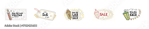 Dia de las Velitas sale labels with candles lanterns vector