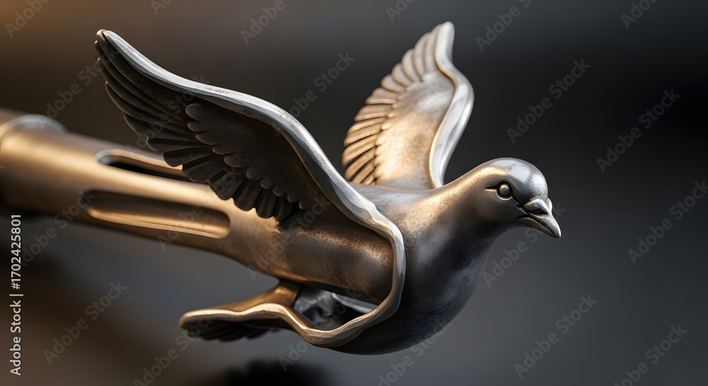 Obraz premium Artistic Close View of Rifle Barrel Morphed into Dove Symbol