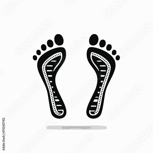 Footprint illustration with shadow representing steps forward, track marks, or human presence