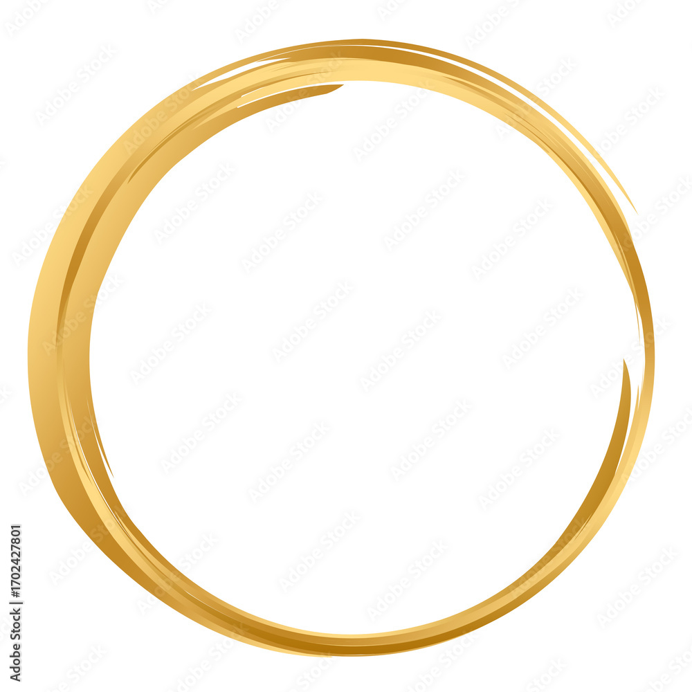 Obraz premium gold frame circle brush stroke design element transparent, basic shape circle frame brush stroke golden