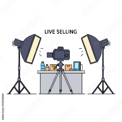 Live selling studio setup with camera and lighting