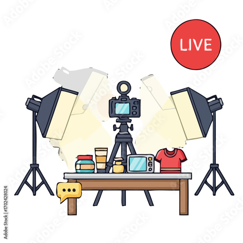 Live selling studio setup with camera and lighting