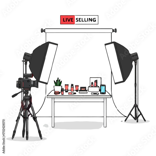 Live selling beauty products with camera and lighting