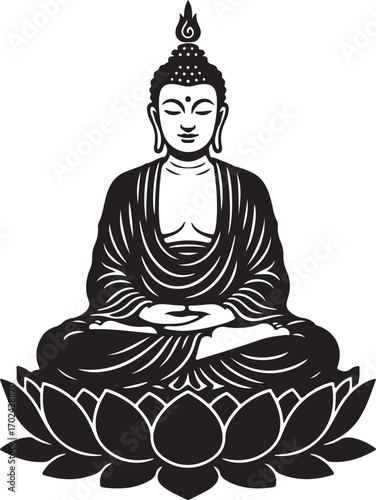 Meditating Buddha Tattoo Black and White Digital Art