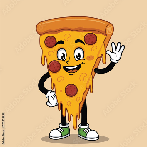 a vector of a cute cartoon pizza