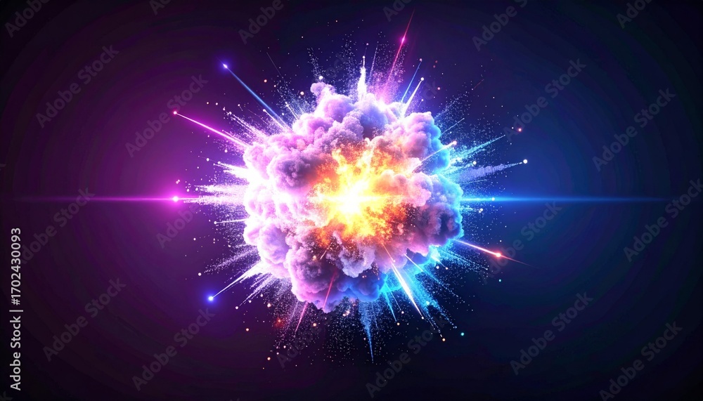 Fototapeta premium Colorful Abstract Explosion with Bright Light and Sparks in Dark Background